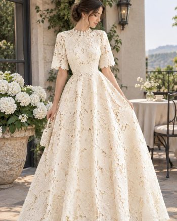 Women’s Ivory 3D Floral Lace Maxi Dress