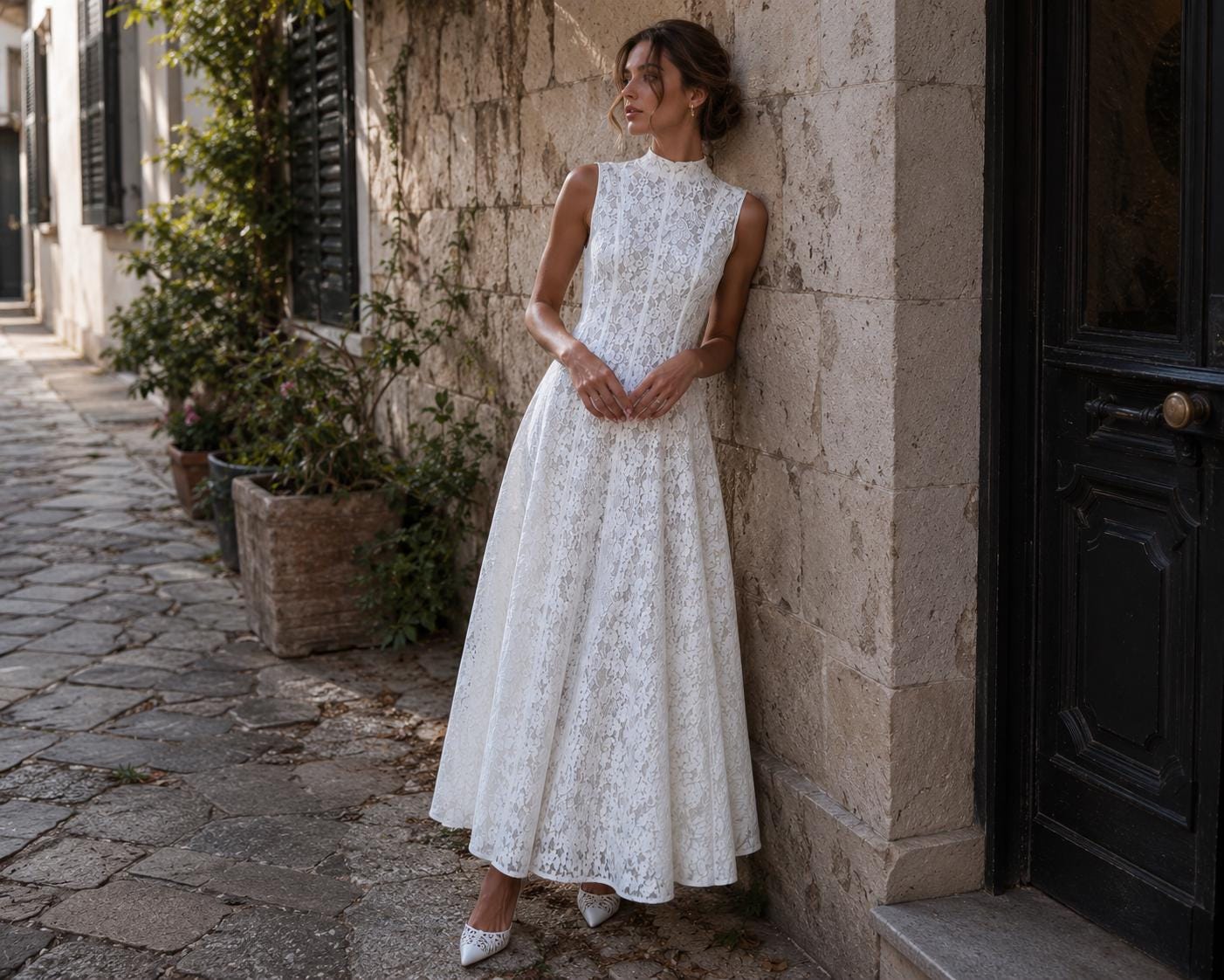 Women’s White Floral Lace Maxi Dress