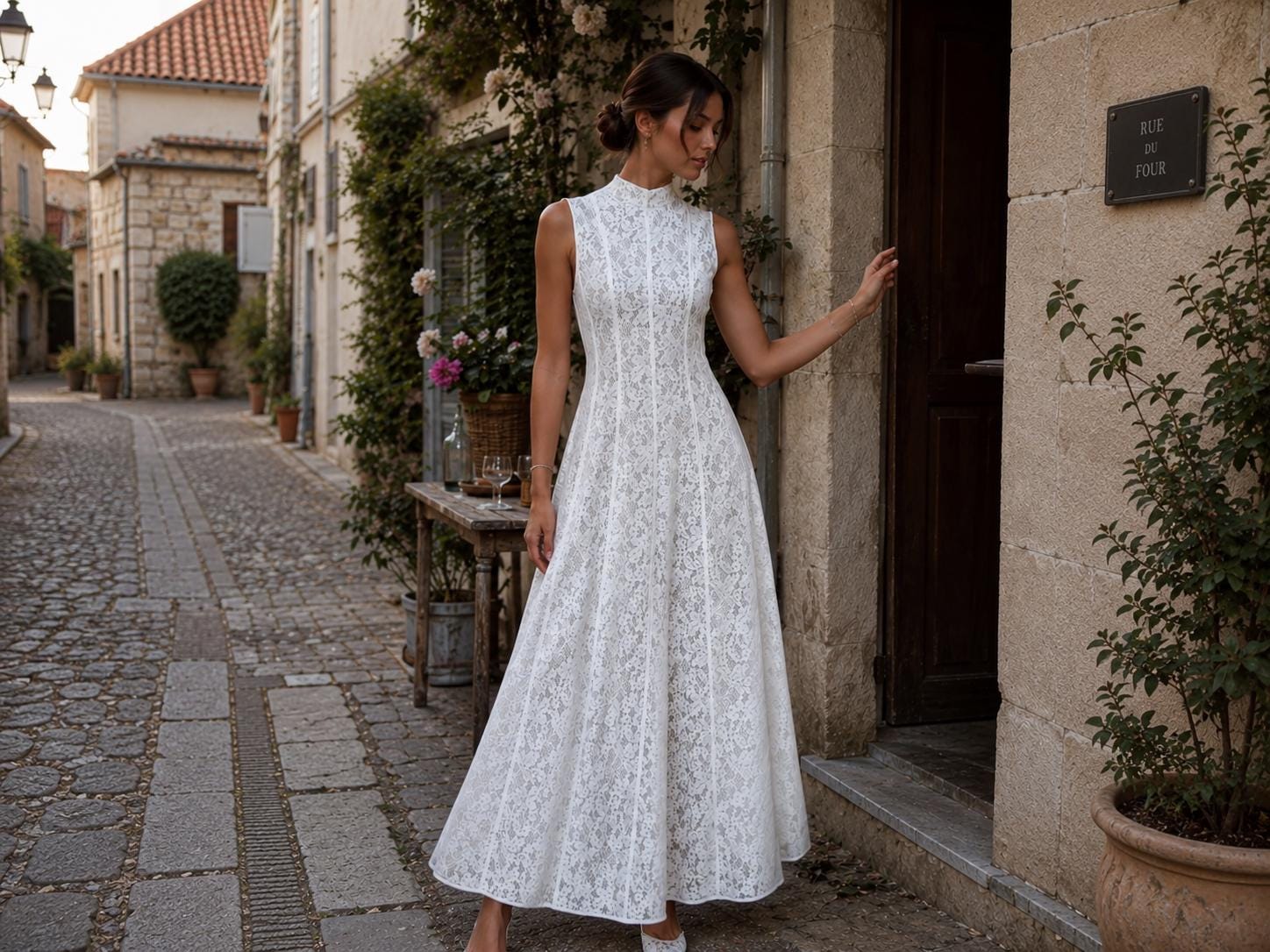 Women’s White Floral Lace Maxi Dress - Image 2