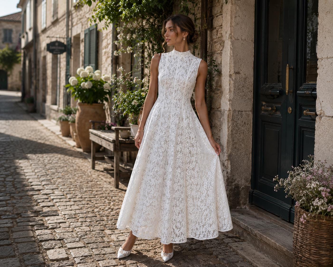 Women’s White Floral Lace Maxi Dress - Image 3
