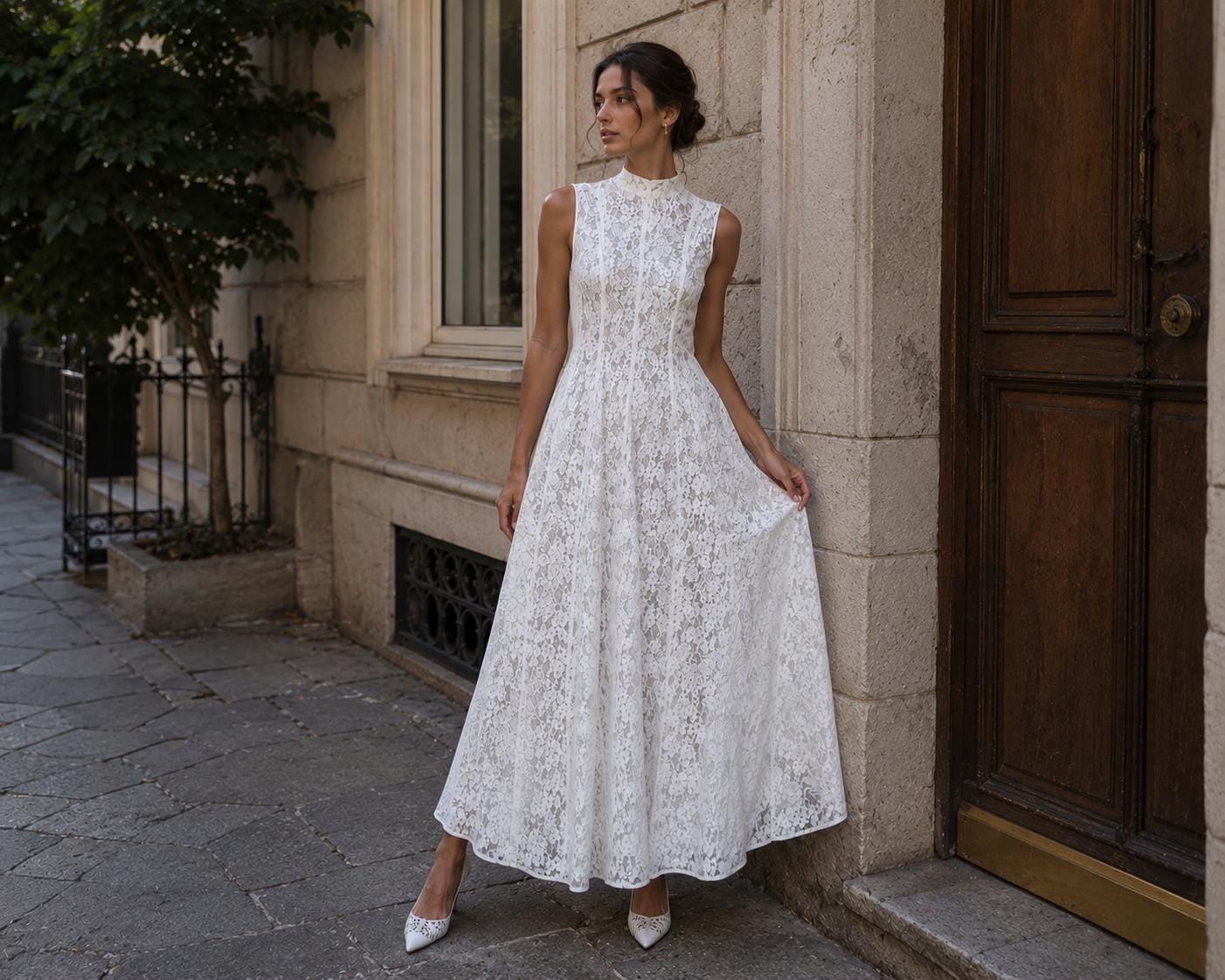 Women’s White Floral Lace Maxi Dress - Image 4