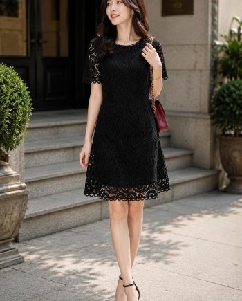 Short Sleeve Crew-Neck A-Line Cocktail Dress