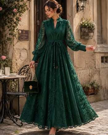 Women’s Emerald Green Lace Midi Dress,