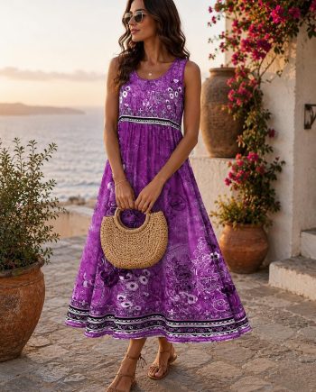 Women’s Purple Bohemian Floral Maxi Dress