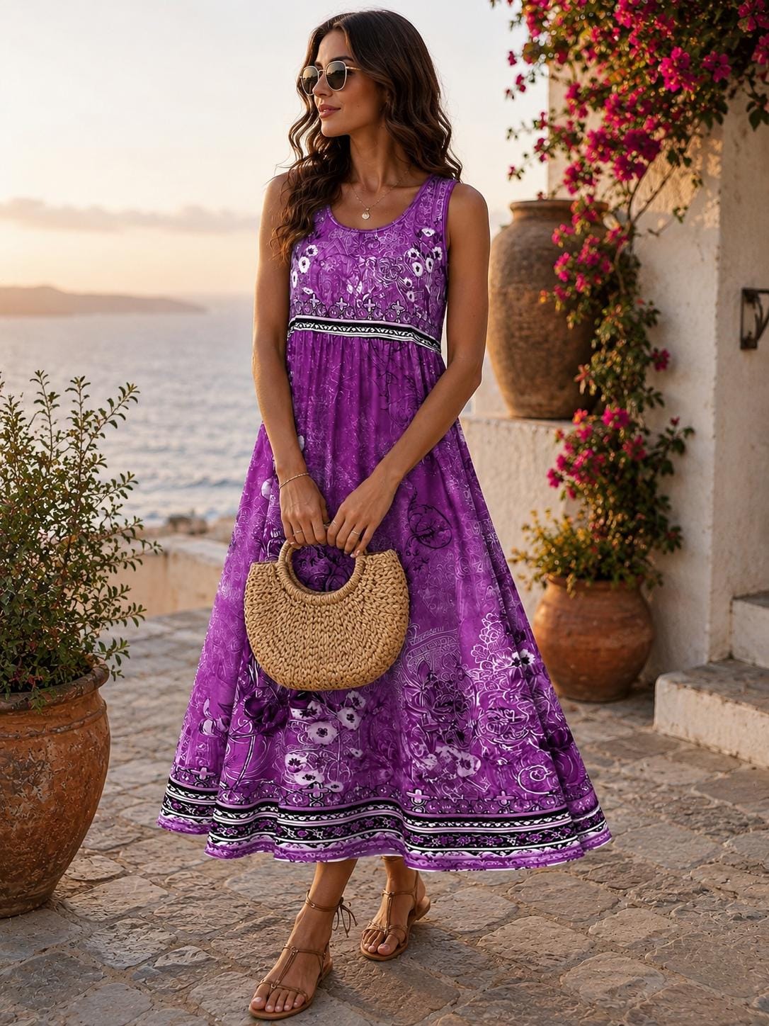 Women’s Purple Bohemian Floral Maxi Dress