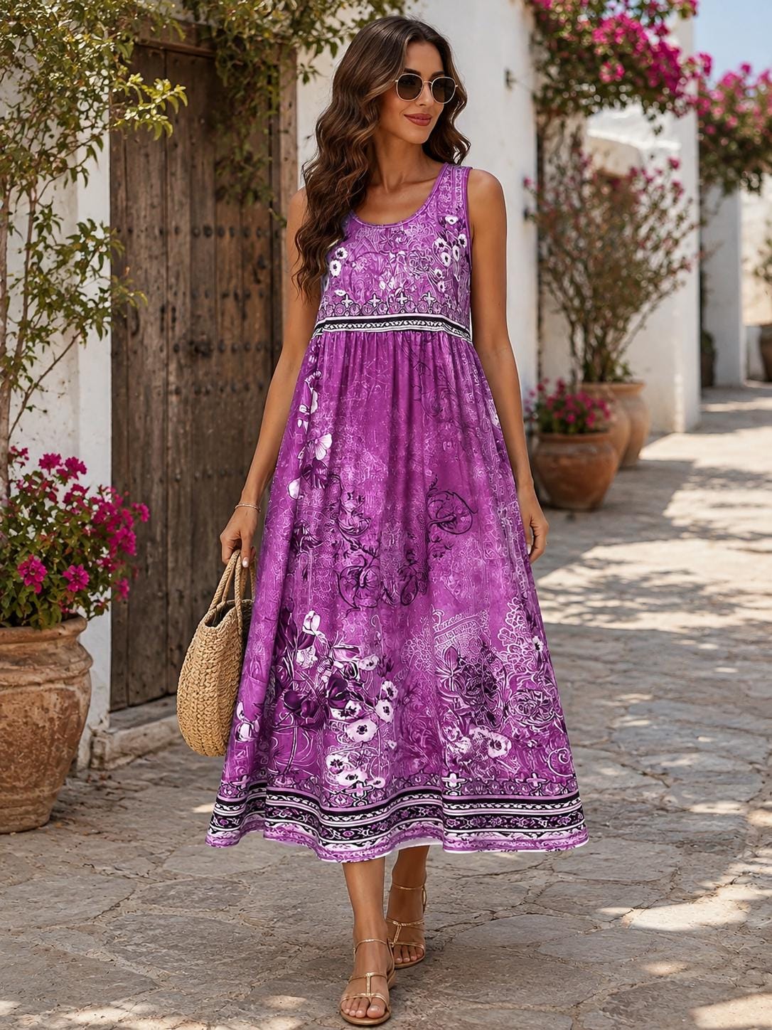 Women’s Purple Bohemian Floral Maxi Dress - Image 2
